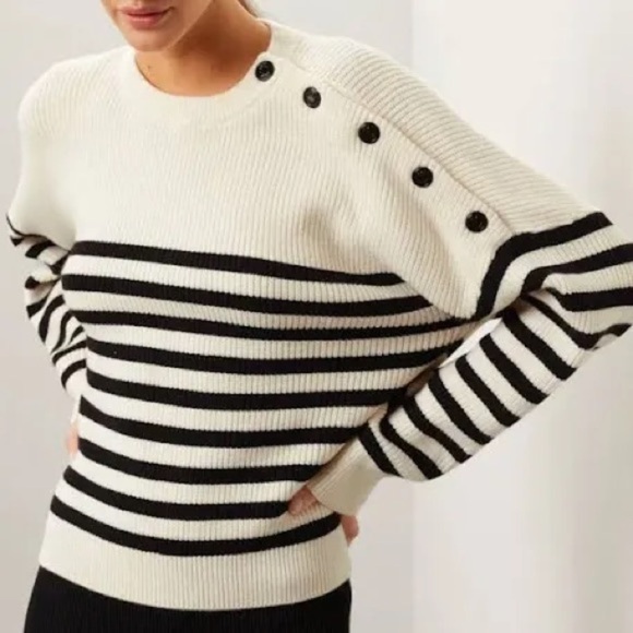 Maje Sweaters - Maje Marino Breton striped sweater in an off-white/cream base with black stripes